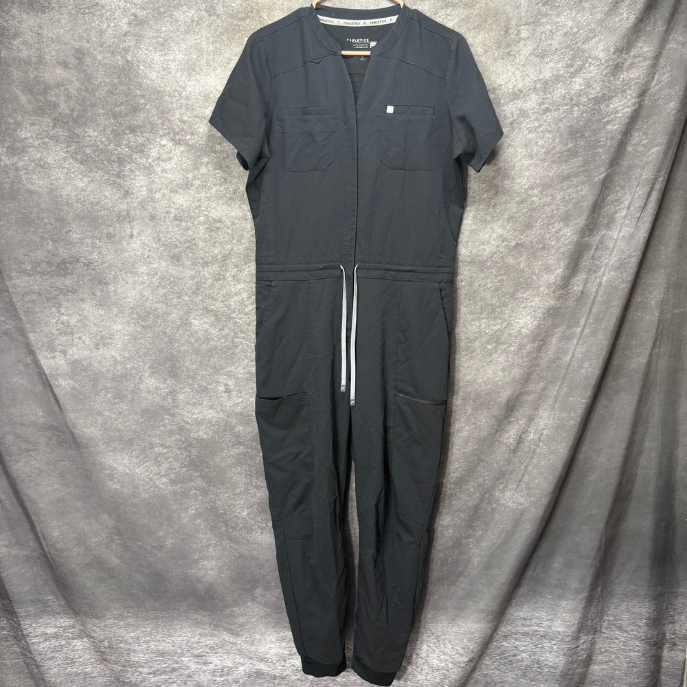 Fabletics Performance Scrub Jumpsuit Size L Black Short Sleeve Jogger Coverall